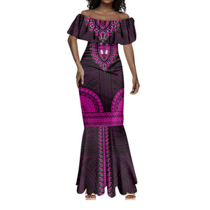 African Dashiki and Polynesian Pattern Mermaid Dress Pink