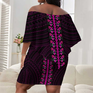 African Dashiki and Polynesian Pattern Off Shoulder Short Dress Pink