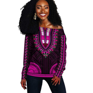 African Dashiki and Polynesian Pattern Off Shoulder Sweater Pink