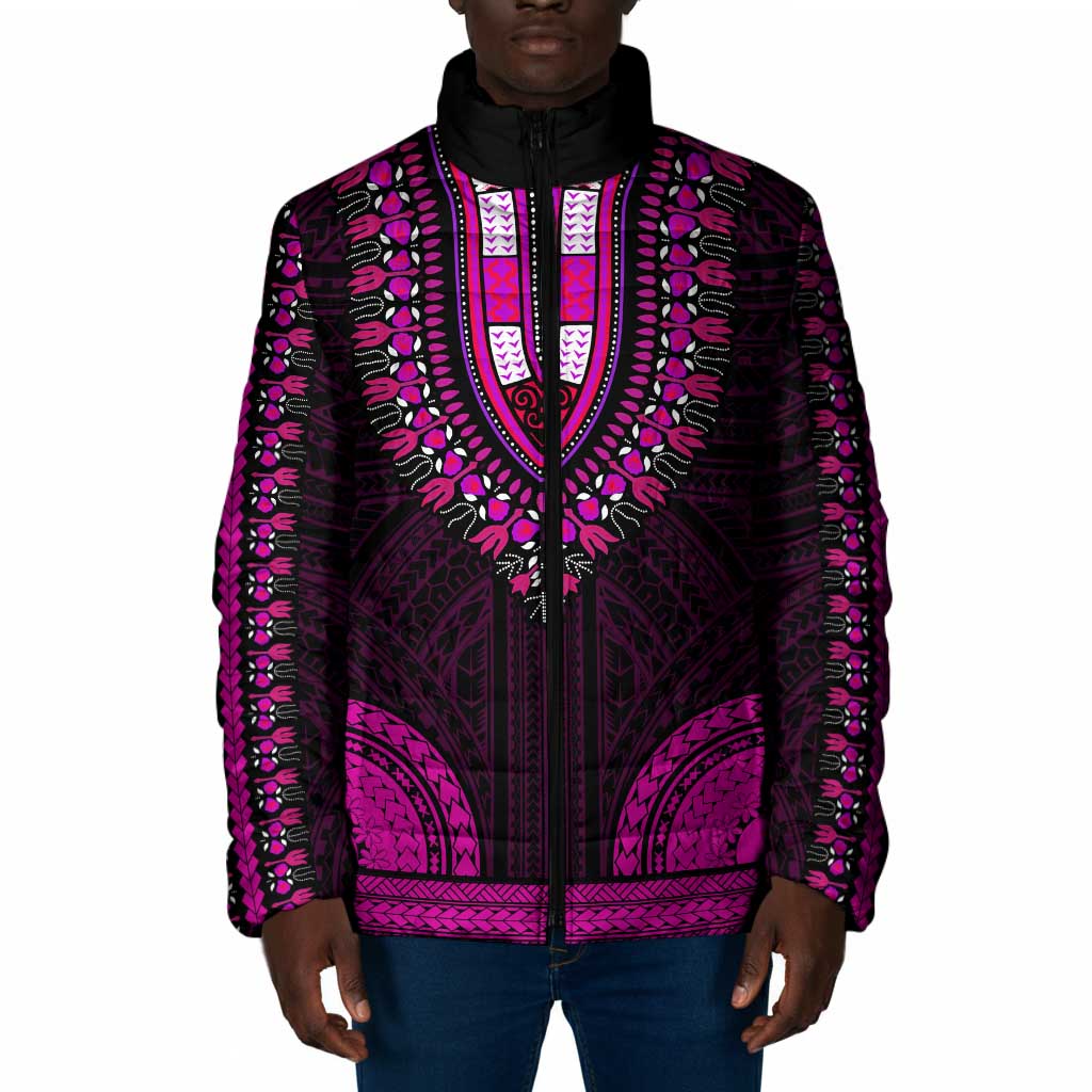 African Dashiki and Polynesian Pattern Padded Jacket Pink