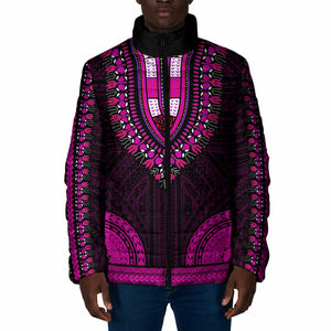 African Dashiki and Polynesian Pattern Padded Jacket Pink