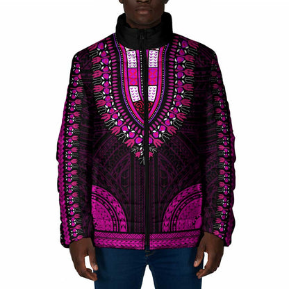 African Dashiki and Polynesian Pattern Padded Jacket Pink