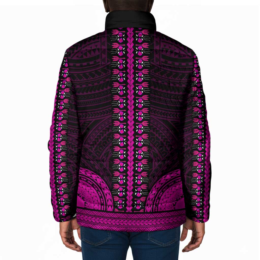 African Dashiki and Polynesian Pattern Padded Jacket Pink