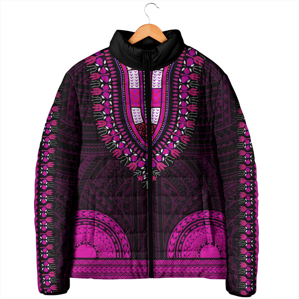 African Dashiki and Polynesian Pattern Padded Jacket Pink