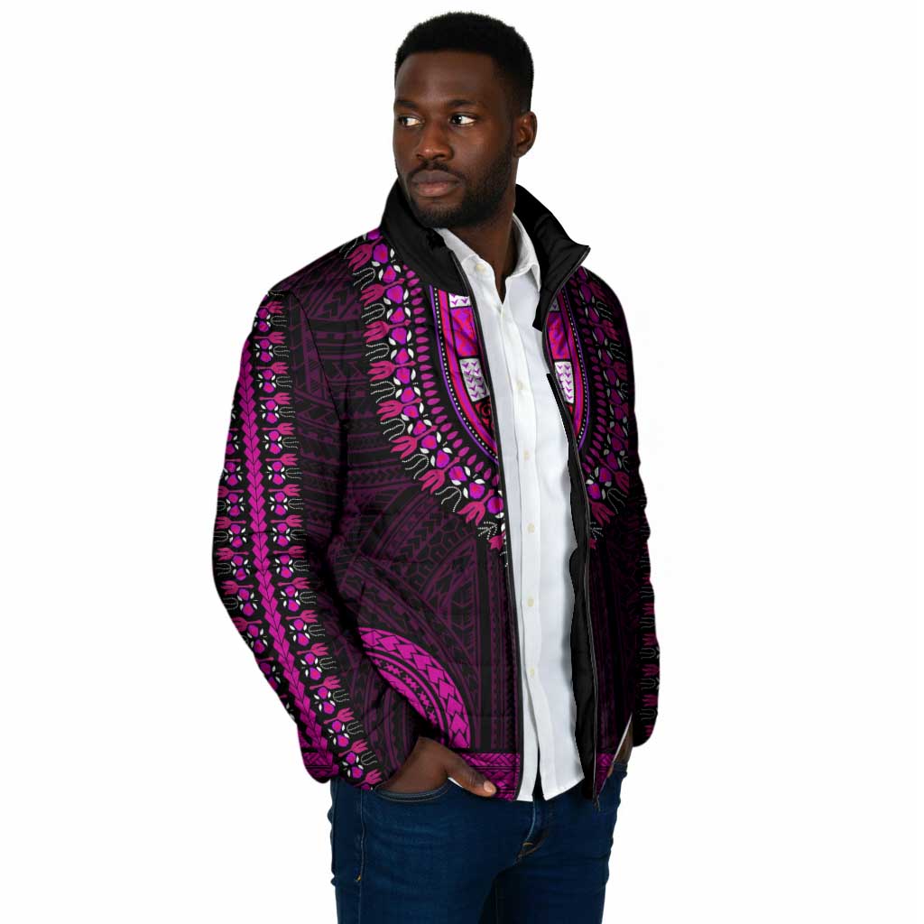 African Dashiki and Polynesian Pattern Padded Jacket Pink