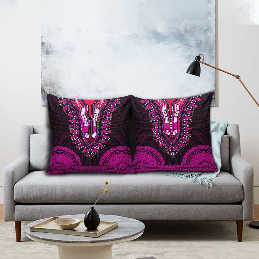 African Dashiki and Polynesian Pattern Pillow Cover Pink