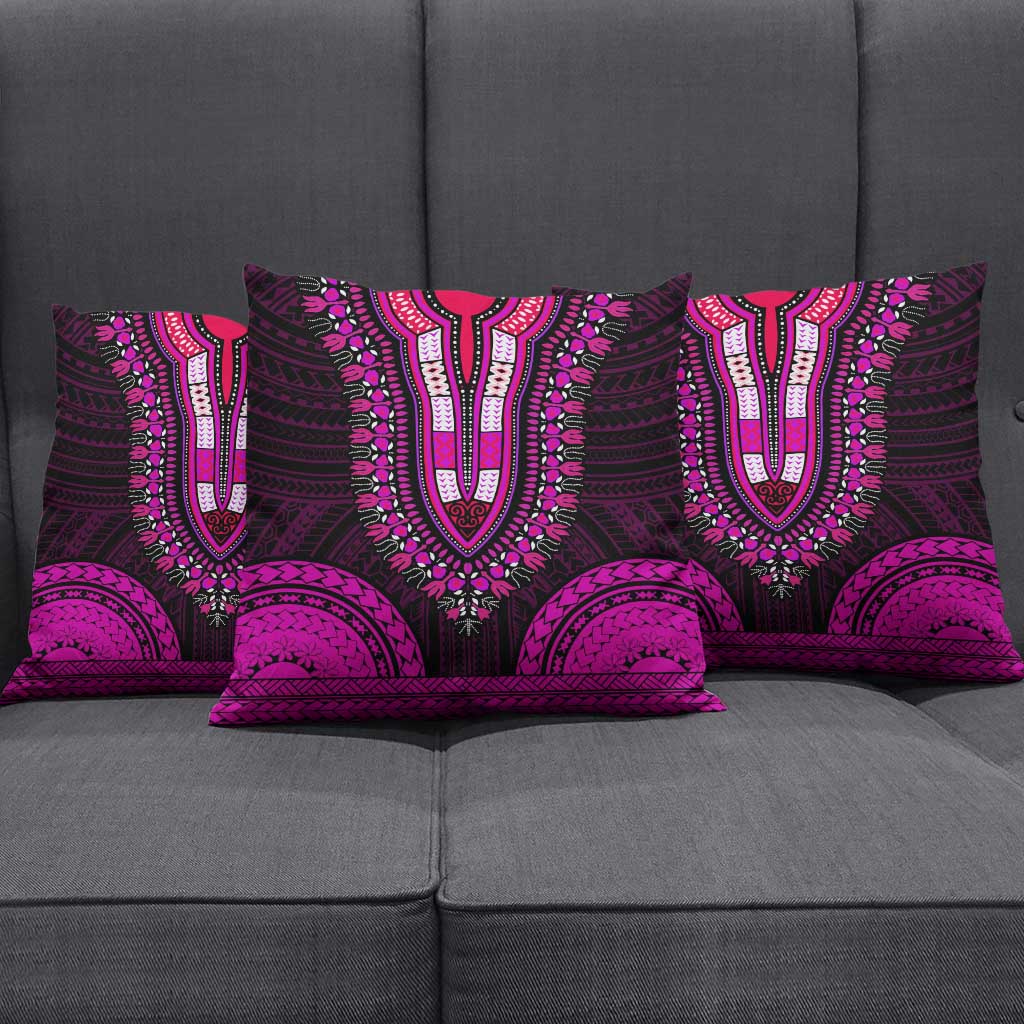 African Dashiki and Polynesian Pattern Pillow Cover Pink