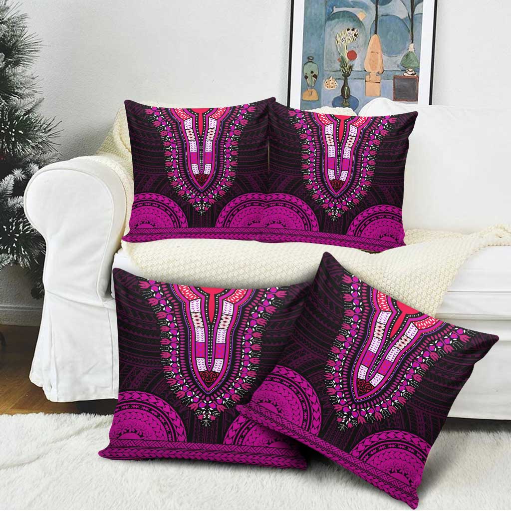 African Dashiki and Polynesian Pattern Pillow Cover Pink