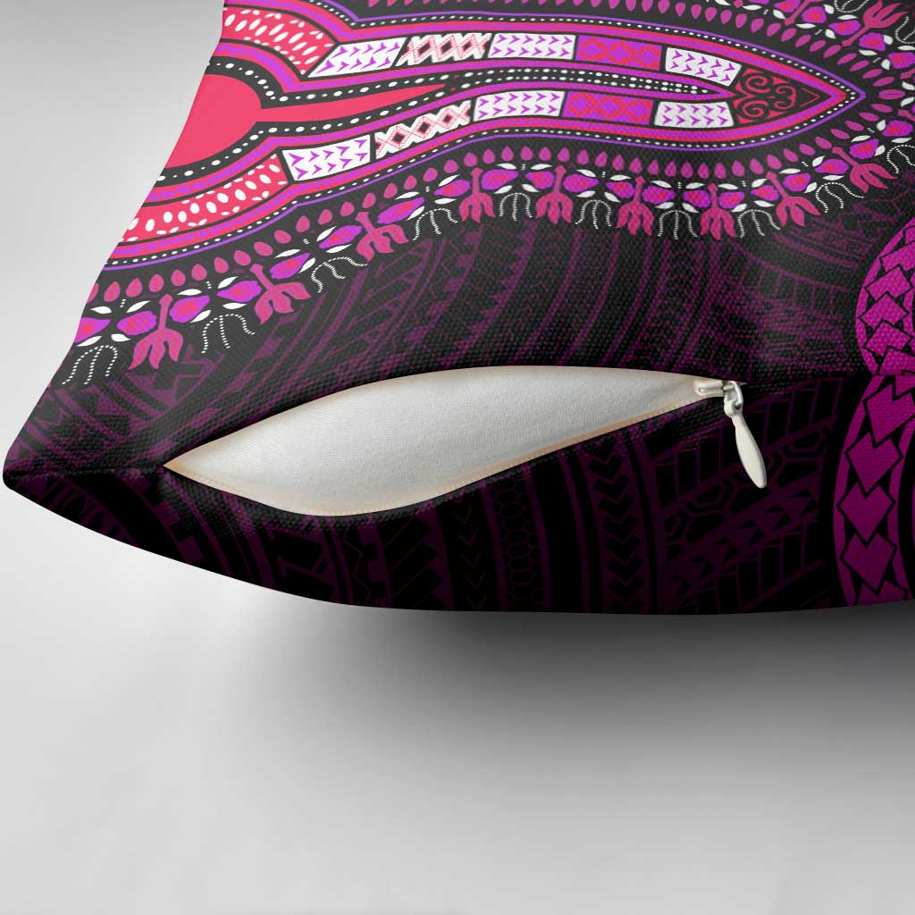 African Dashiki and Polynesian Pattern Pillow Cover Pink