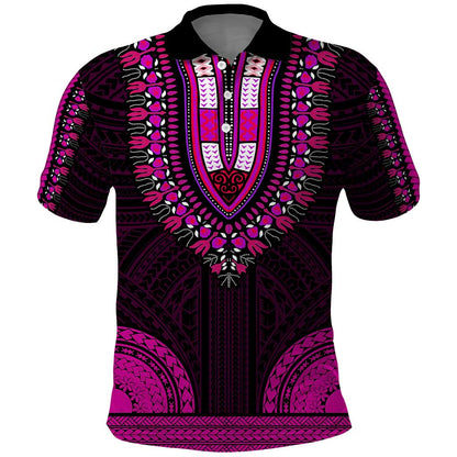 African Dashiki and Polynesian Pattern Polo Shirt Pink