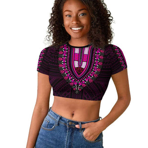 African Dashiki and Polynesian Pattern Raglan Cropped T shirt Pink