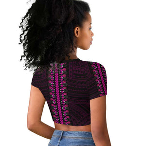 African Dashiki and Polynesian Pattern Raglan Cropped T shirt Pink