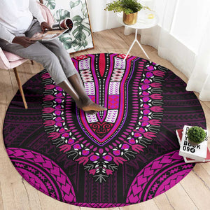 African Dashiki and Polynesian Pattern Round Carpet Pink