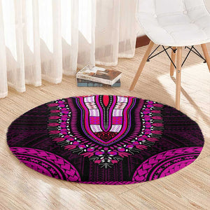 African Dashiki and Polynesian Pattern Round Carpet Pink