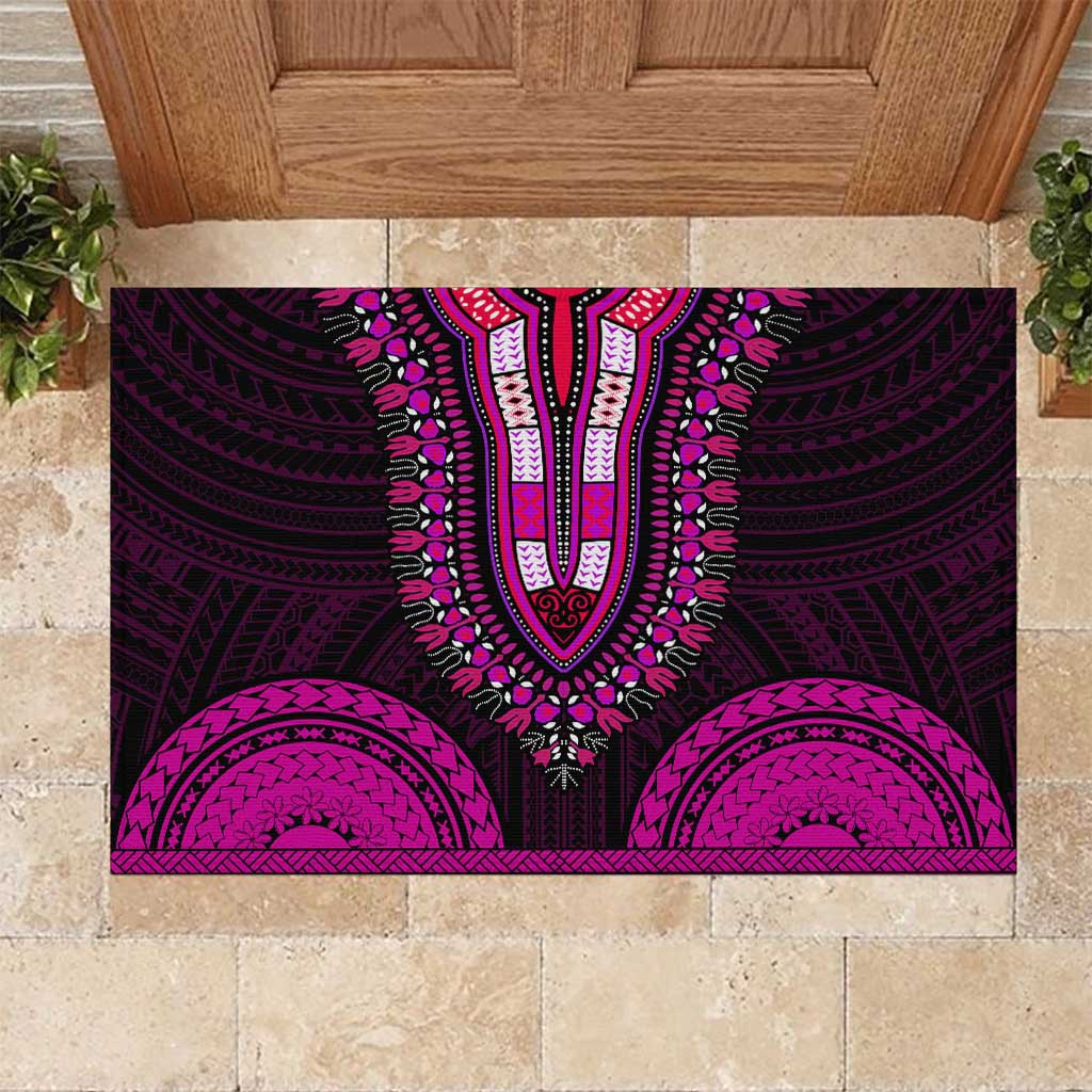 African Dashiki and Polynesian Pattern Rubber Doormat Pink