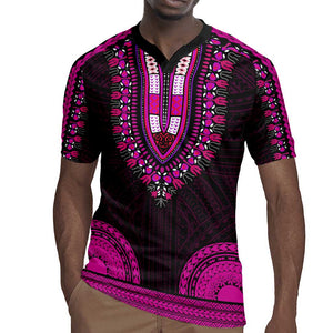 African Dashiki and Polynesian Pattern Rugby Jersey Pink