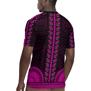 African Dashiki and Polynesian Pattern Rugby Jersey Pink