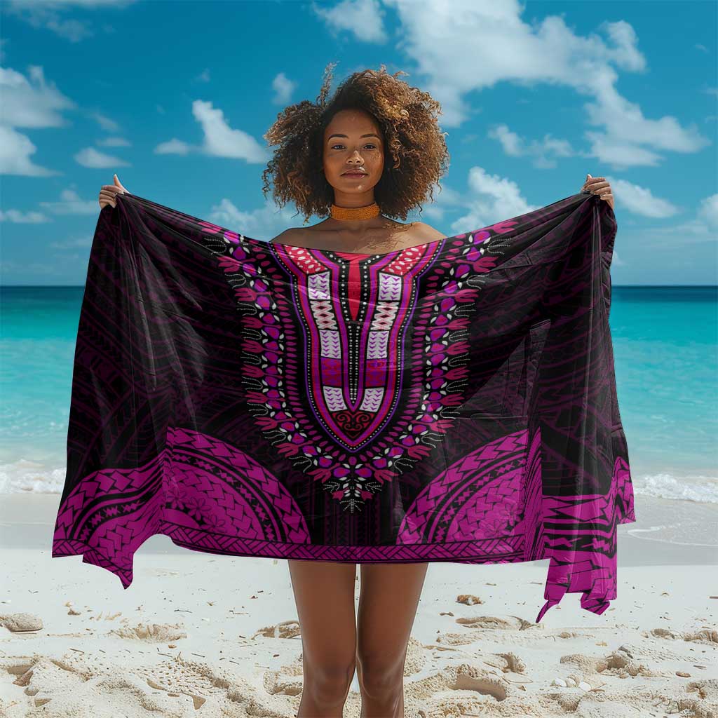 African Dashiki and Polynesian Pattern Sarong Pink