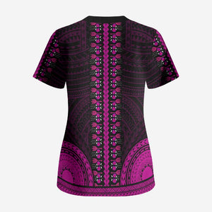 African Dashiki and Polynesian Pattern Scrub Top Pink