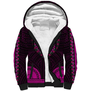 African Dashiki and Polynesian Pattern Sherpa Hoodie Pink