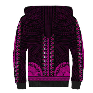 African Dashiki and Polynesian Pattern Sherpa Hoodie Pink