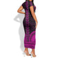 African Dashiki and Polynesian Pattern Short Sleeve Bodycon Dress Pink LT9