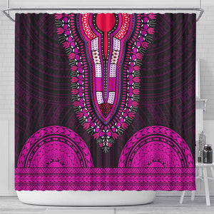 African Dashiki and Polynesian Pattern Shower Curtain Pink