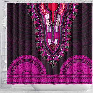 African Dashiki and Polynesian Pattern Shower Curtain Pink