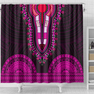 African Dashiki and Polynesian Pattern Shower Curtain Pink