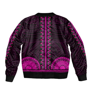 African Dashiki and Polynesian Pattern Sleeve Zip Bomber Jacket Pink