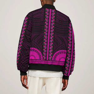 African Dashiki and Polynesian Pattern Sleeve Zip Bomber Jacket Pink