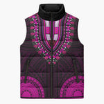 African Dashiki and Polynesian Pattern Sleeveless Puffer Jacket Pink