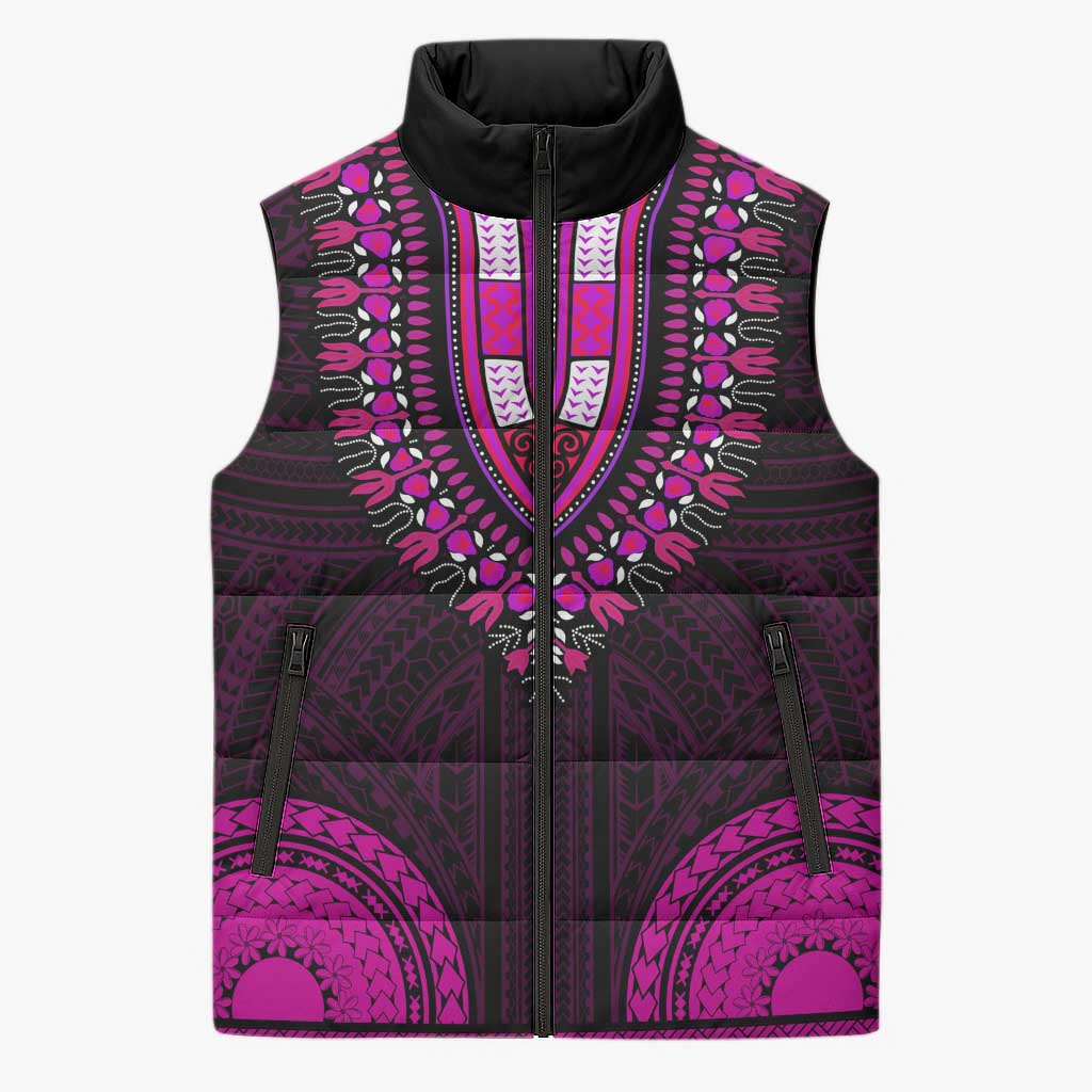 African Dashiki and Polynesian Pattern Sleeveless Puffer Jacket Pink