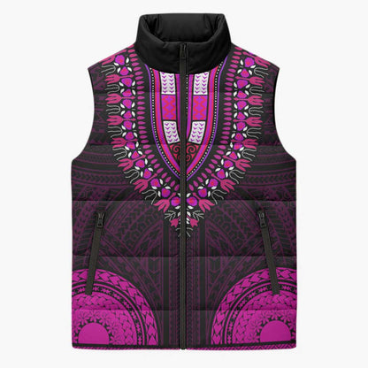 African Dashiki and Polynesian Pattern Sleeveless Puffer Jacket Pink