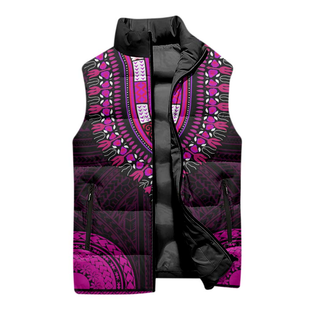 African Dashiki and Polynesian Pattern Sleeveless Puffer Jacket Pink