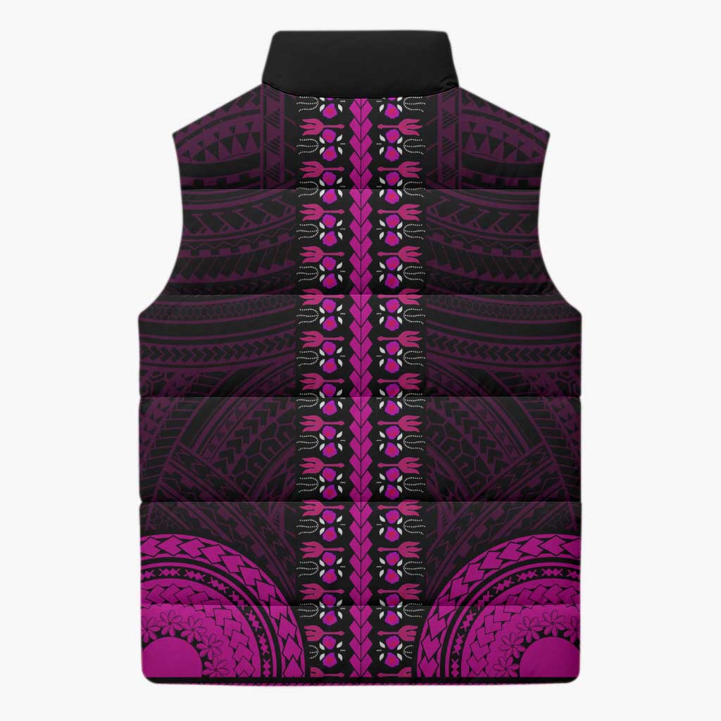 African Dashiki and Polynesian Pattern Sleeveless Puffer Jacket Pink