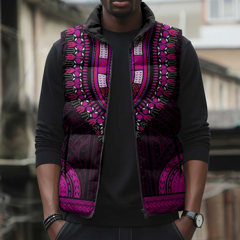 African Dashiki and Polynesian Pattern Sleeveless Puffer Jacket Pink