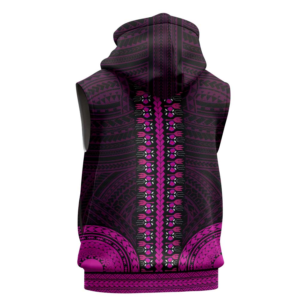 African Dashiki and Polynesian Pattern Sleeveless Zip Hoodie Pink - African Pride