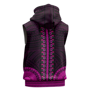 African Dashiki and Polynesian Pattern Sleeveless Zip Hoodie Pink - African Pride