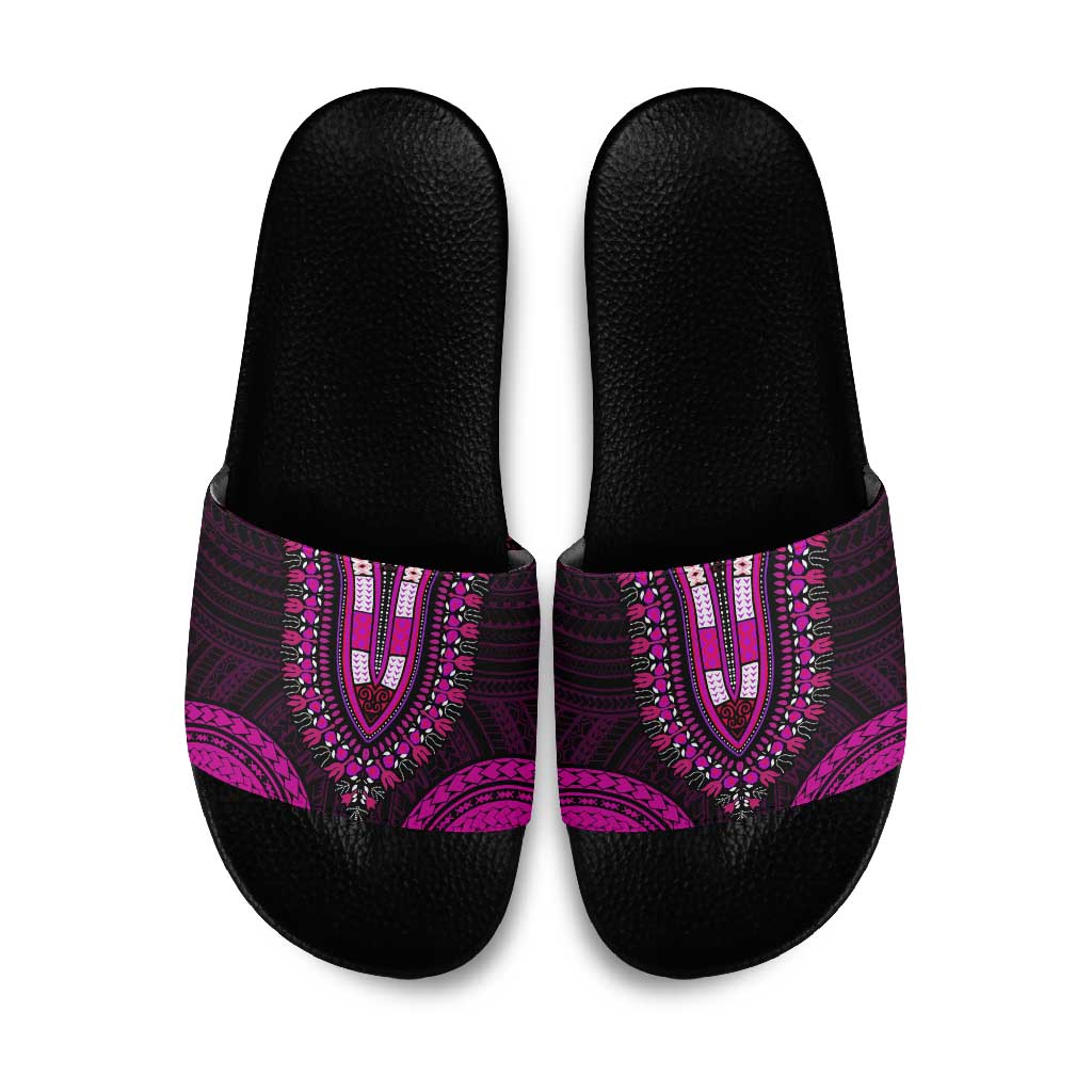 African Dashiki and Polynesian Pattern Slide Sandals Pink