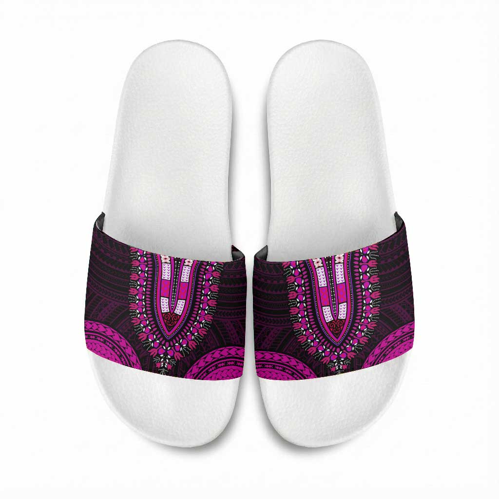African Dashiki and Polynesian Pattern Slide Sandals Pink