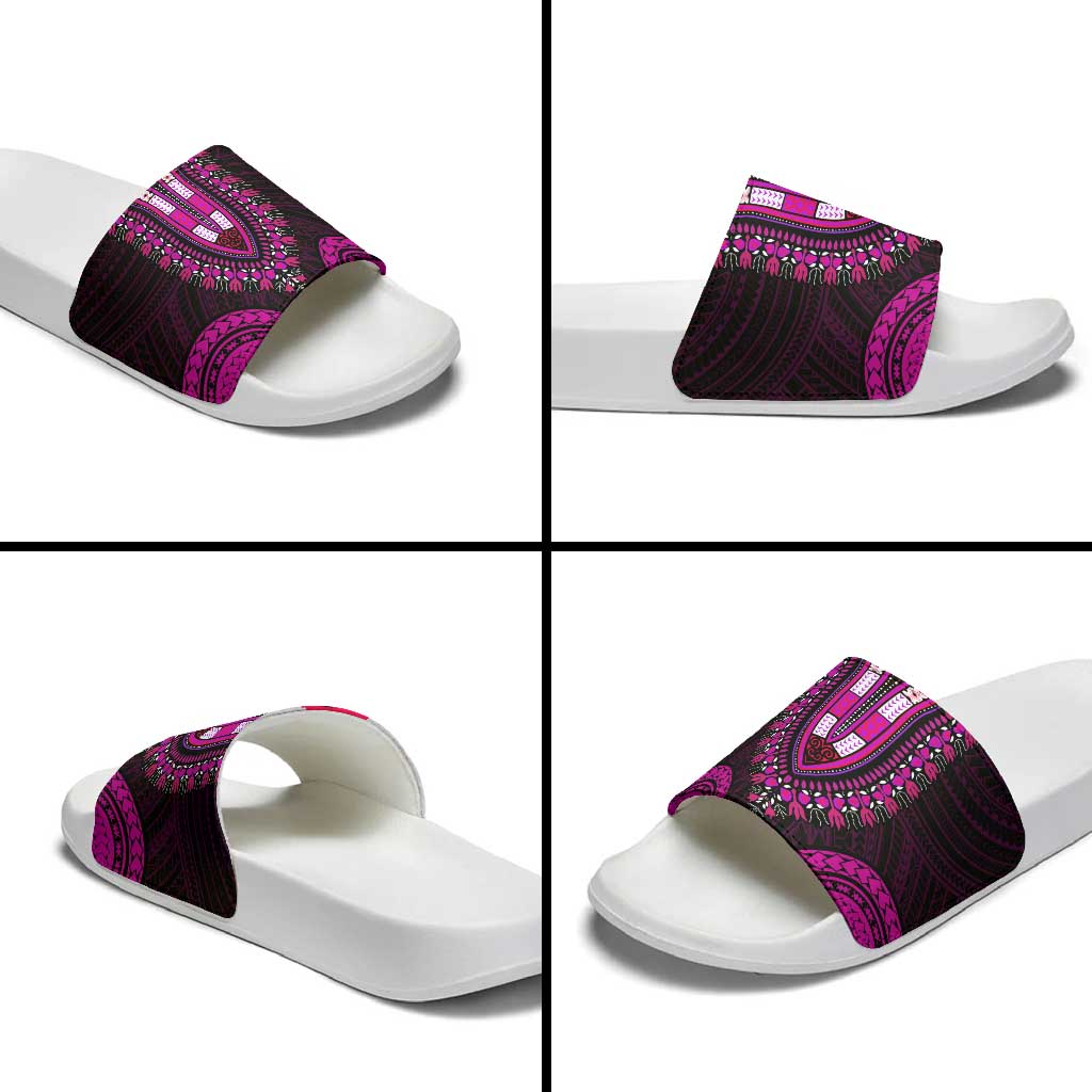 African Dashiki and Polynesian Pattern Slide Sandals Pink