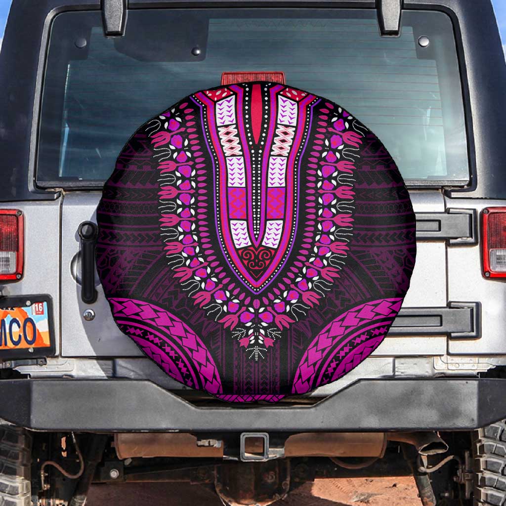 African Dashiki and Polynesian Pattern Spare Tire Cover Pink