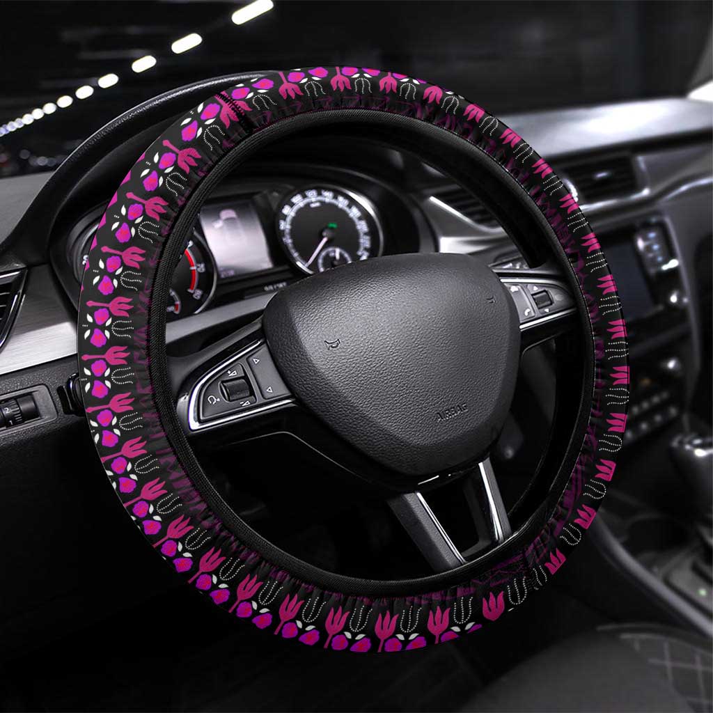 African Dashiki and Polynesian Pattern Steering Wheel Cover Pink