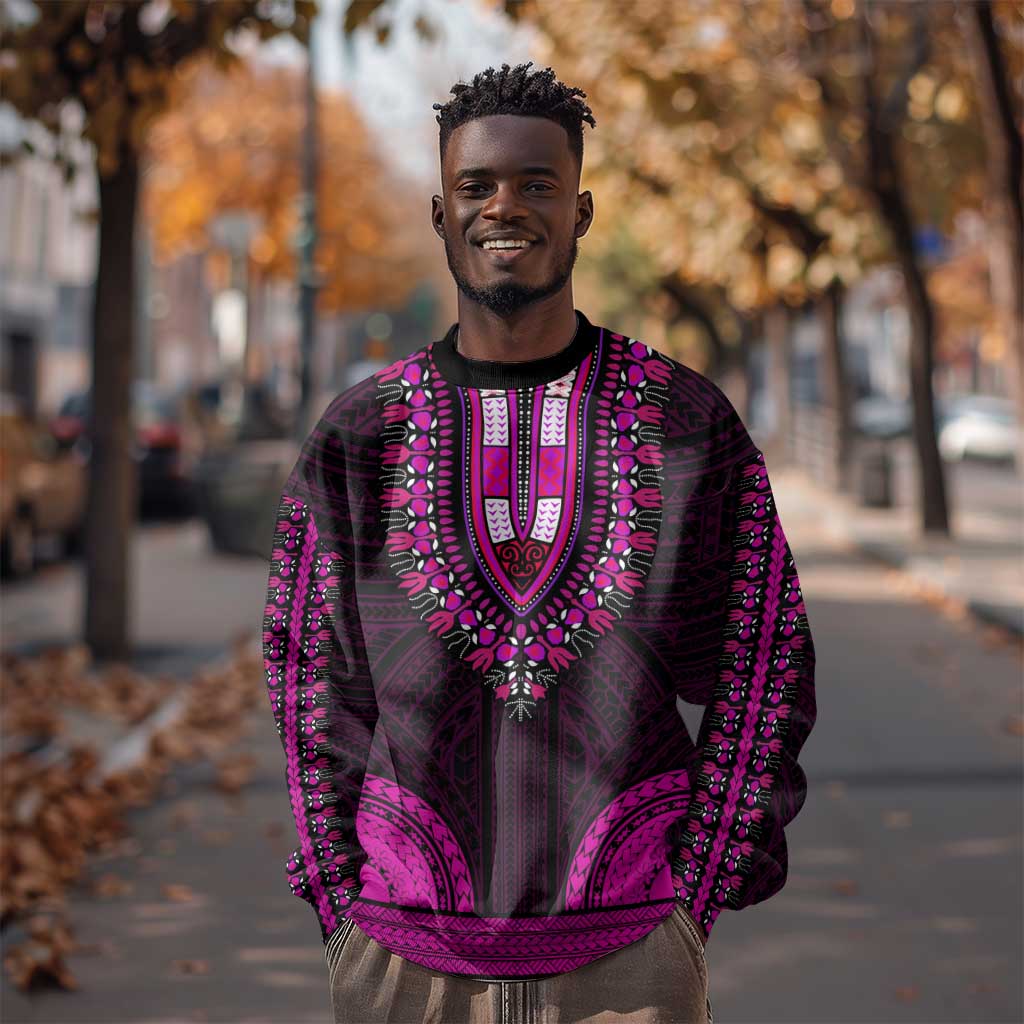 African Dashiki and Polynesian Pattern Sweatshirt Pink