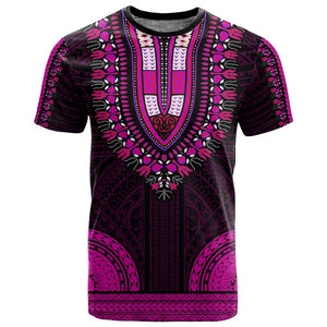 African Dashiki and Polynesian Pattern T shirt Pink