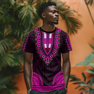 African Dashiki and Polynesian Pattern T shirt Pink