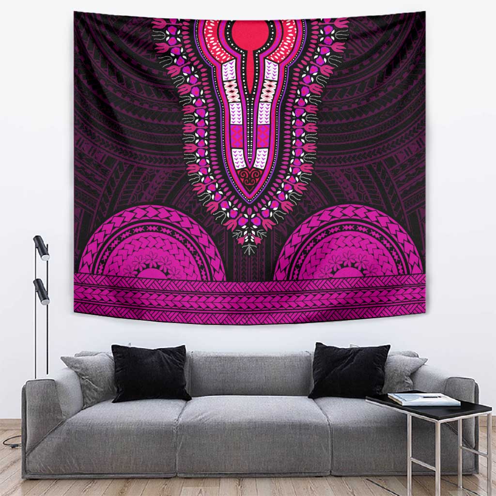 African Dashiki and Polynesian Pattern Tapestry Pink