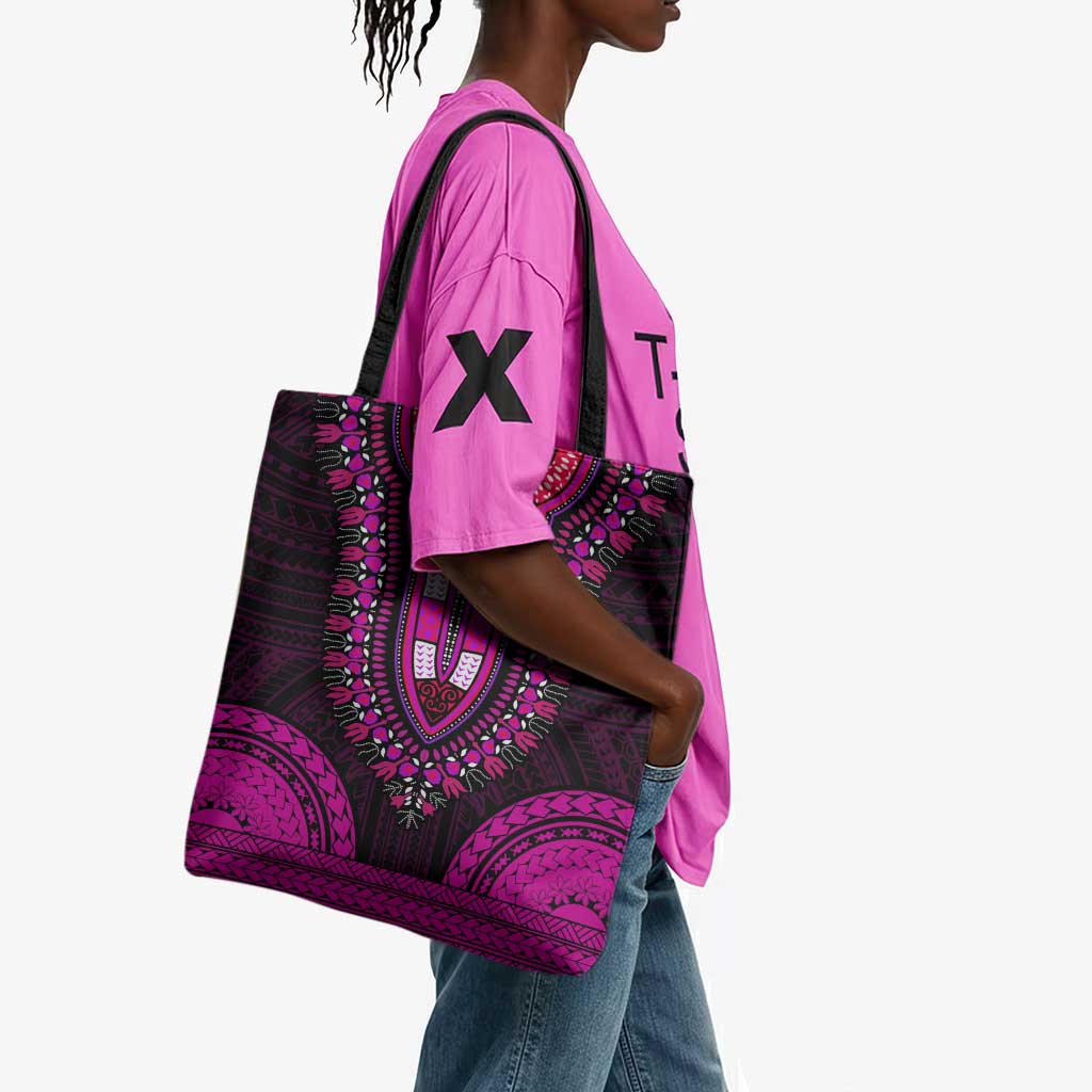 African Dashiki and Polynesian Pattern Tote Bag Pink