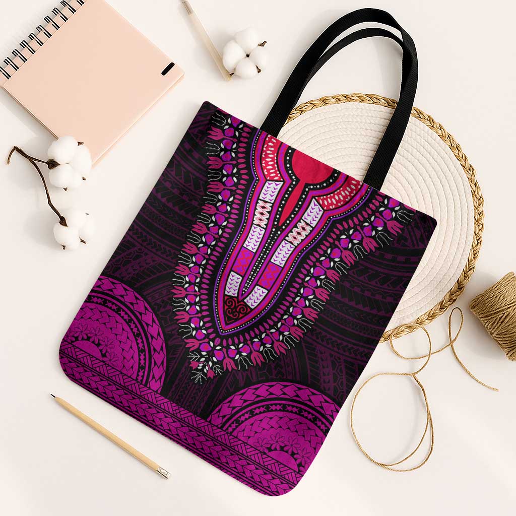 African Dashiki and Polynesian Pattern Tote Bag Pink